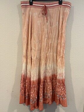 NEW STUDIO C Vintage Y2K 100% Cotton Crimson Ombre Tie Dye Crinkle Midi Skirt M